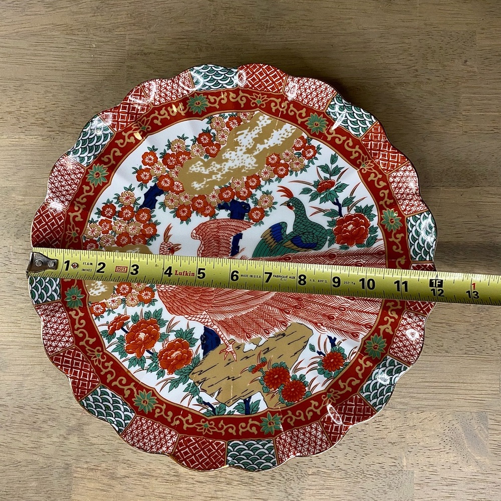 Vintage Arita Imari Japan Peacock Scalloped Serving Platter Plate - Picture 3 of 6